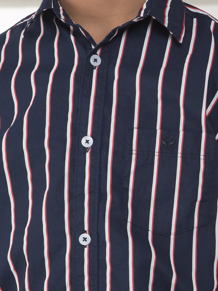 Navy Blue 100% Cotton Striped Shirt