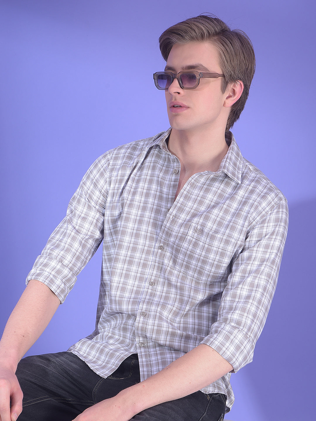 Grey Checked 100% Cotton Shirt