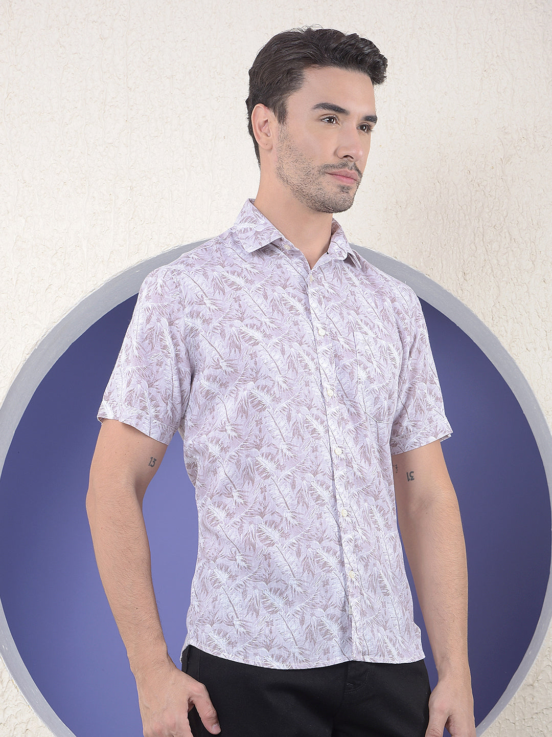 Lilac Breeze Purple Printed Linen Shirt