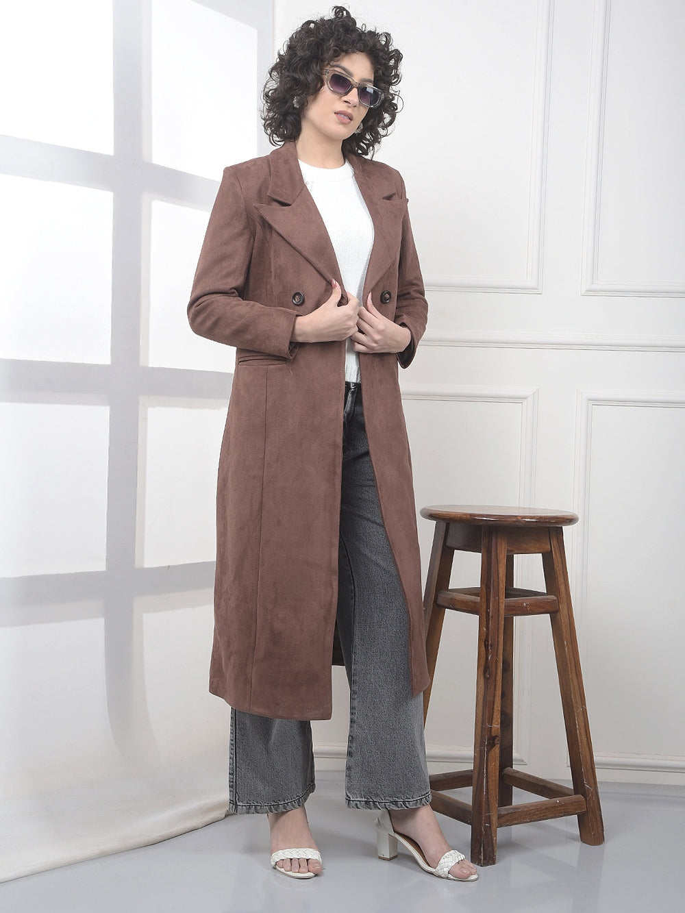 Brown Notched Lapel Double-Breasted Overcoat