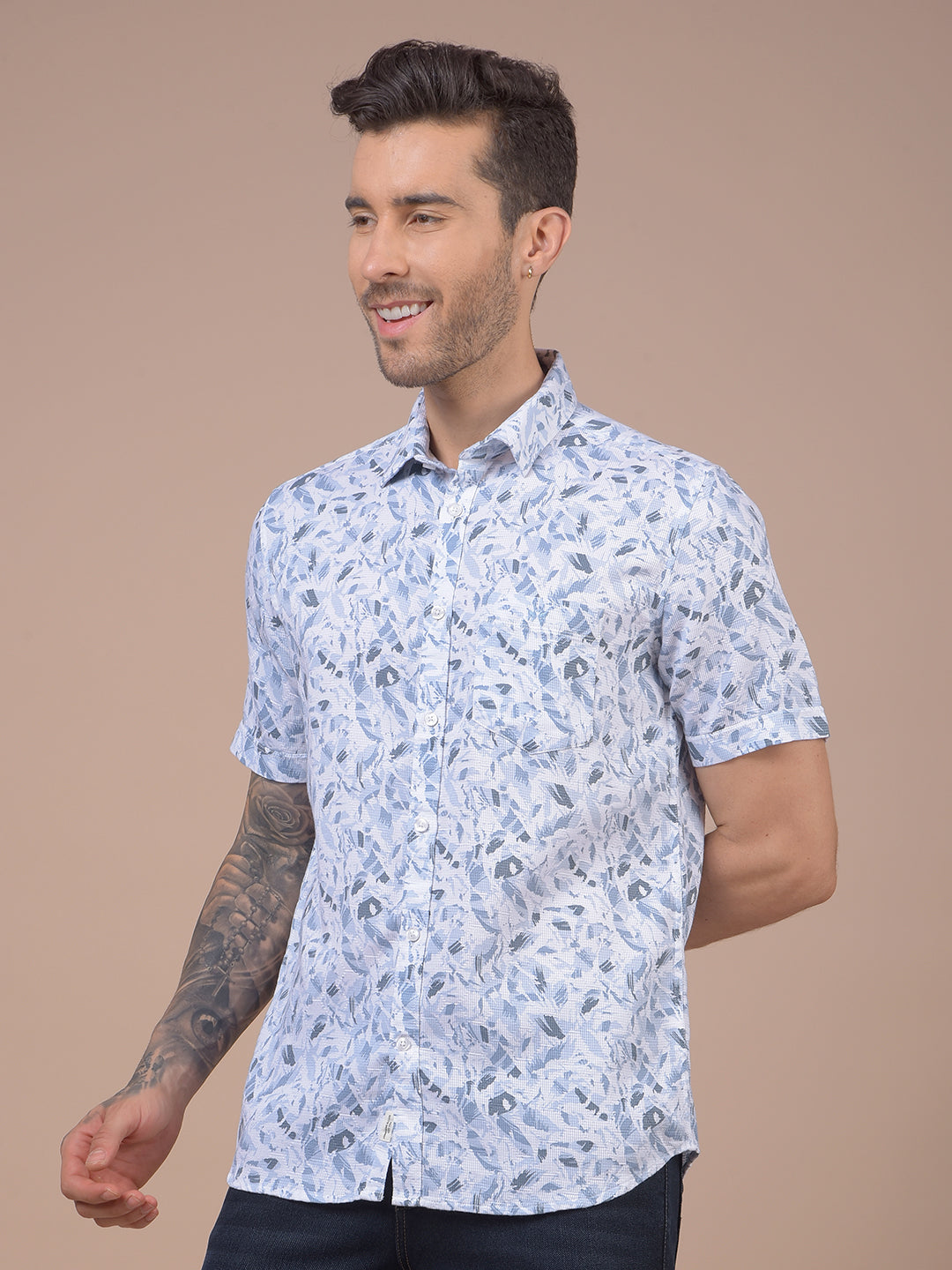 Blue Printed 100% Cotton Shirt