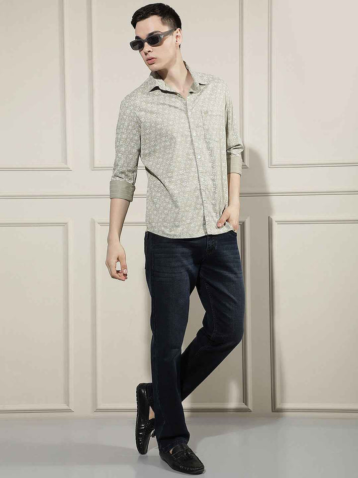 Olive Floral Print Shirt