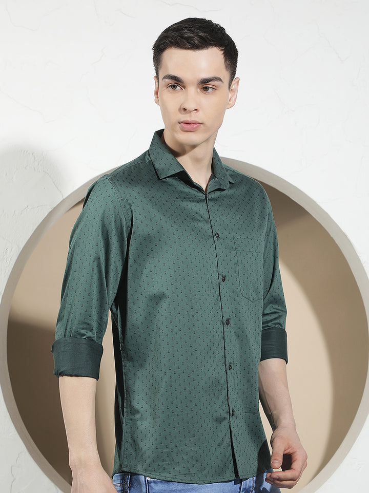 Green Classic Printed Casual Shirt
