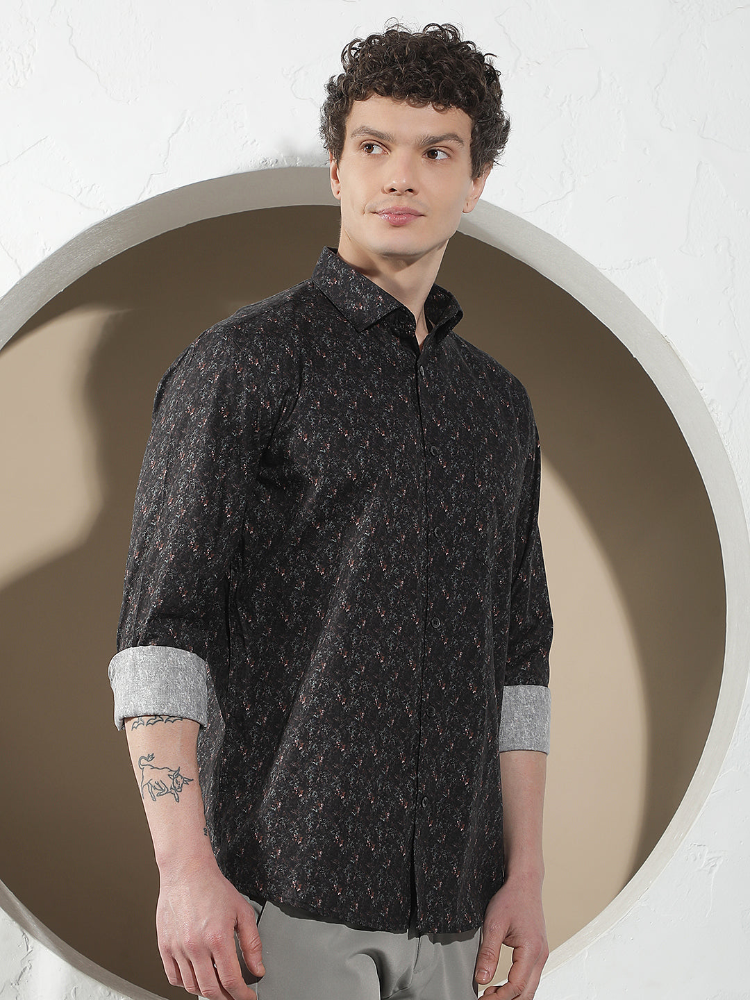 Black Floral Print 100% Cotton Shirt