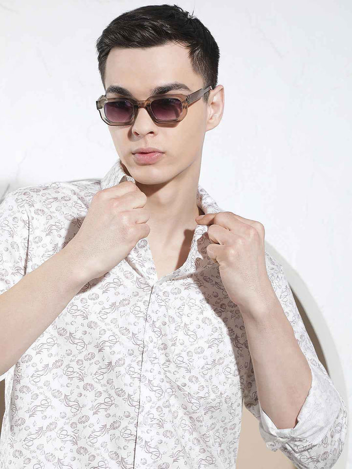 Purple Floral Print 100% Cotton Shirt