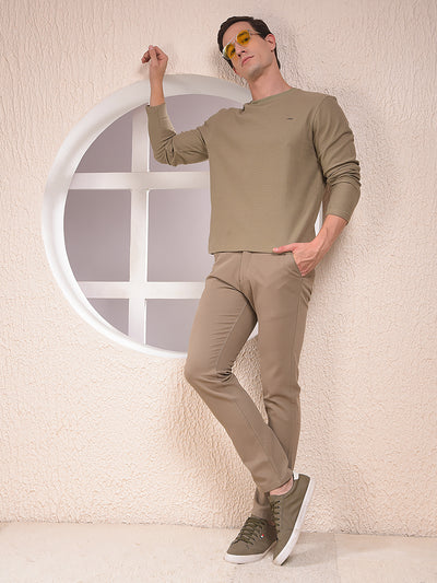 Olive Textured Knit Sweatshirt