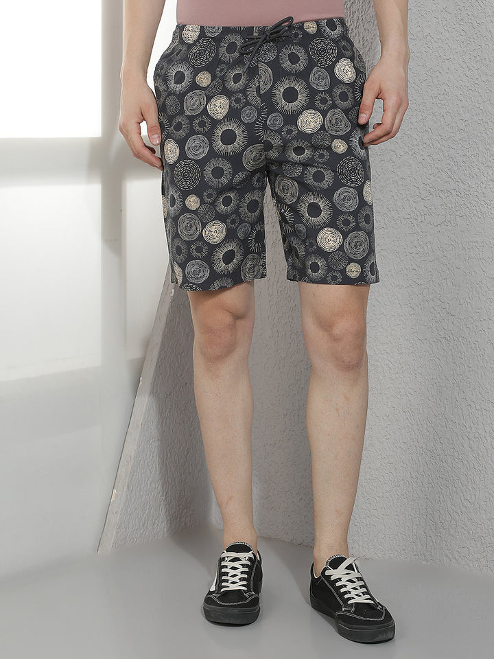 Black 100% Cotton Graphic Printed Lounge Shorts
