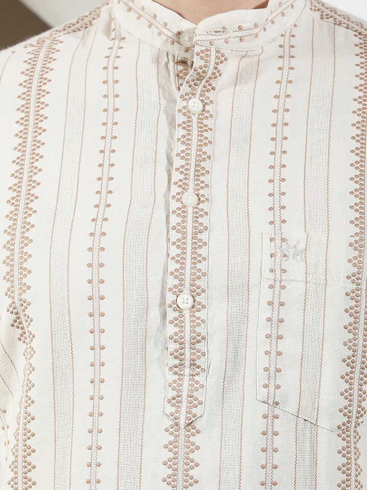 Brown Vertical Striped Kurta