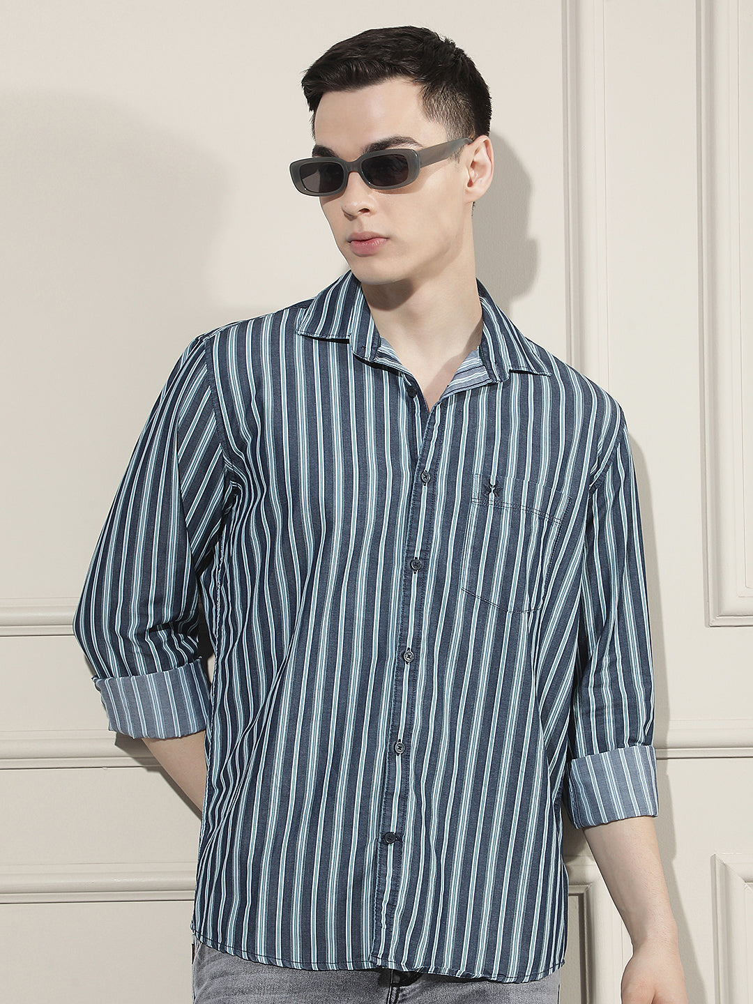 Green Vertical Stripes 100% Cotton Shirt