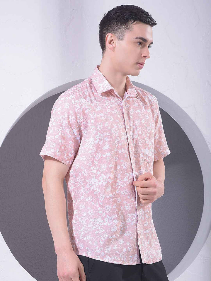 Peach Floral Print 100% Cotton Shirt