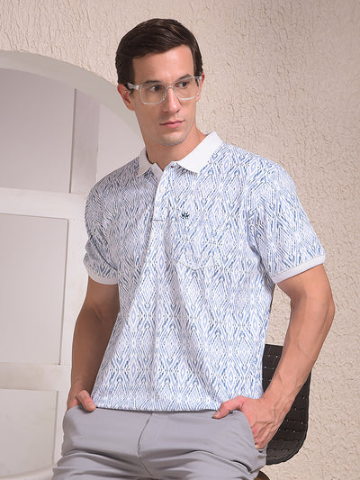 Blue Printed Polo Neck T-Shirt