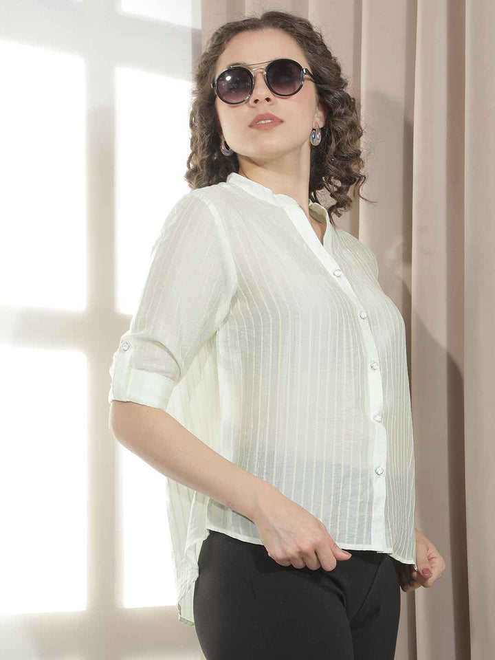 Green Vertical Striped Shirt