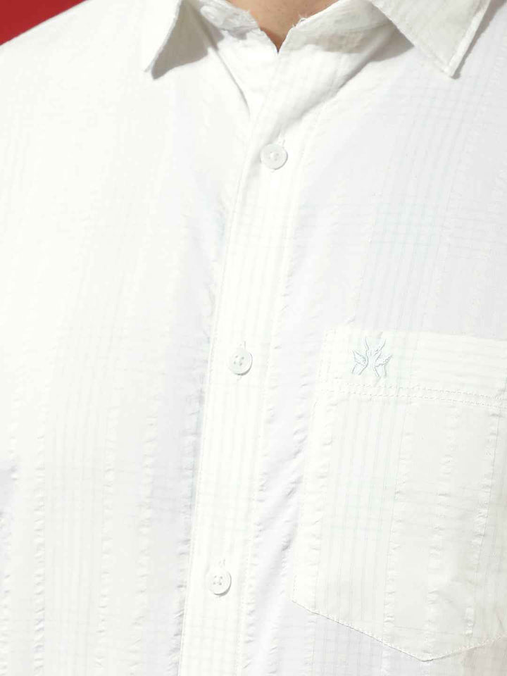 White Subtle Check Casual Shirt