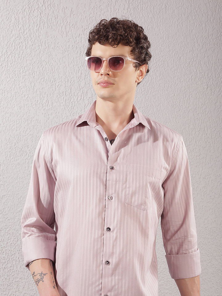 Purple Vertical Striped 100% cotton Shirt
