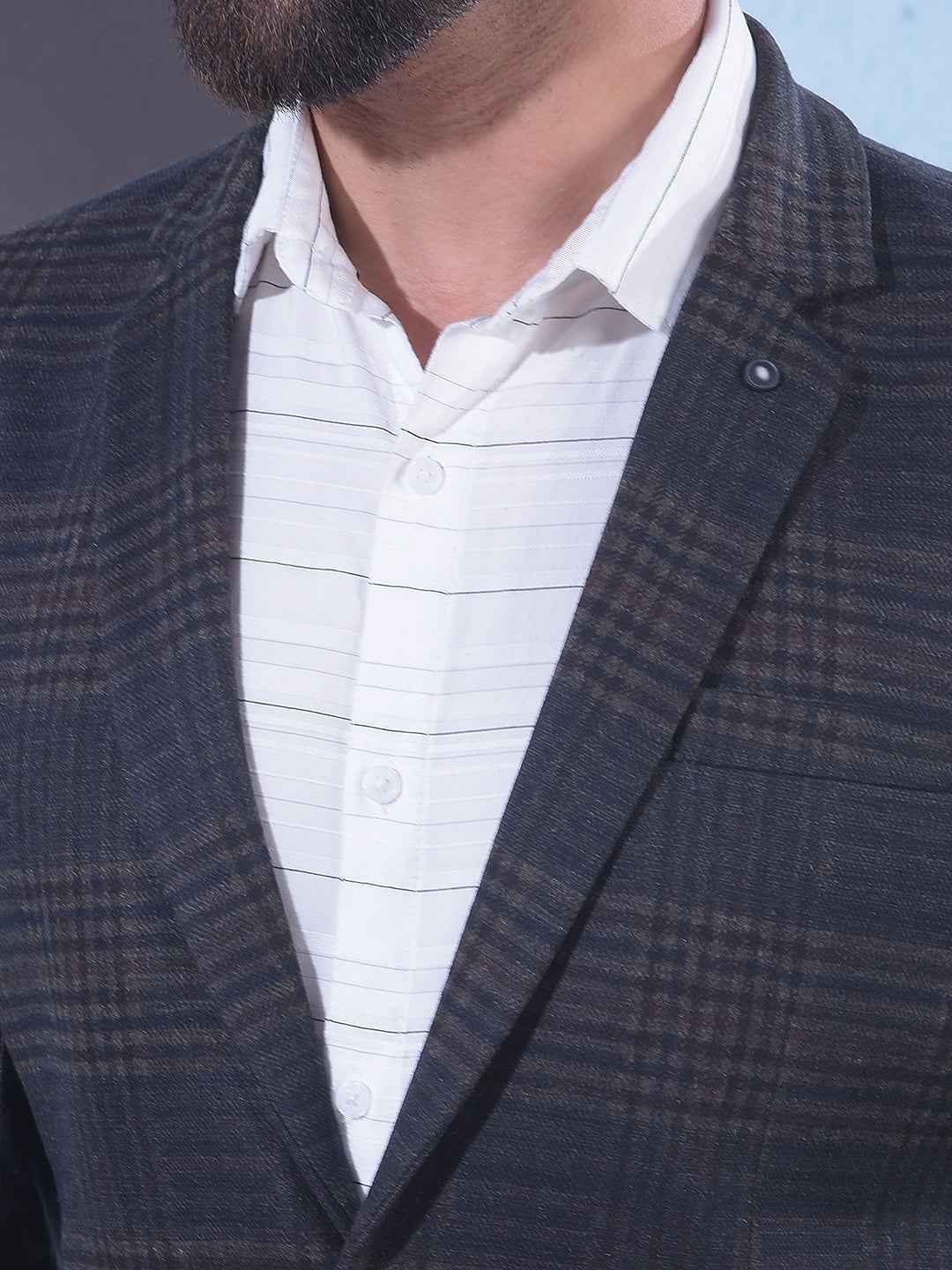 Brown Checked Notched Lapel Single Breasted Blazer