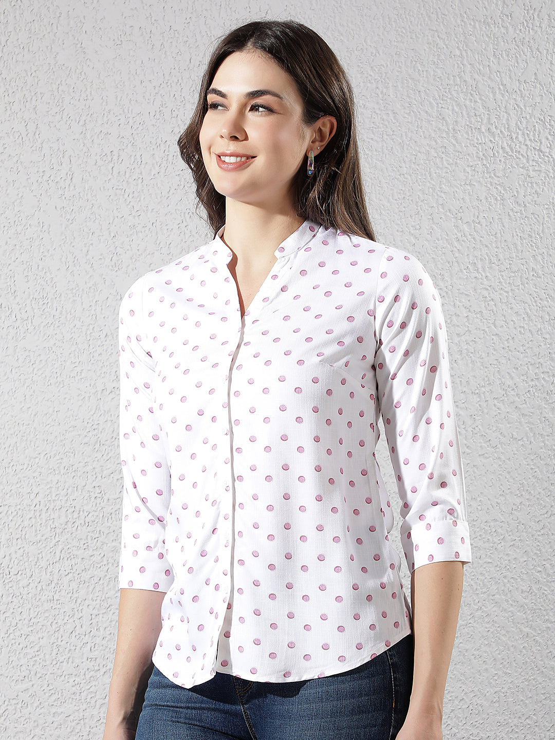 Pink Polka Dots V-Neck Shirt