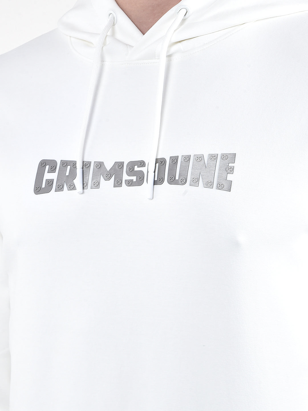 Off White Embroidered Hooded Neck Sweatshirt