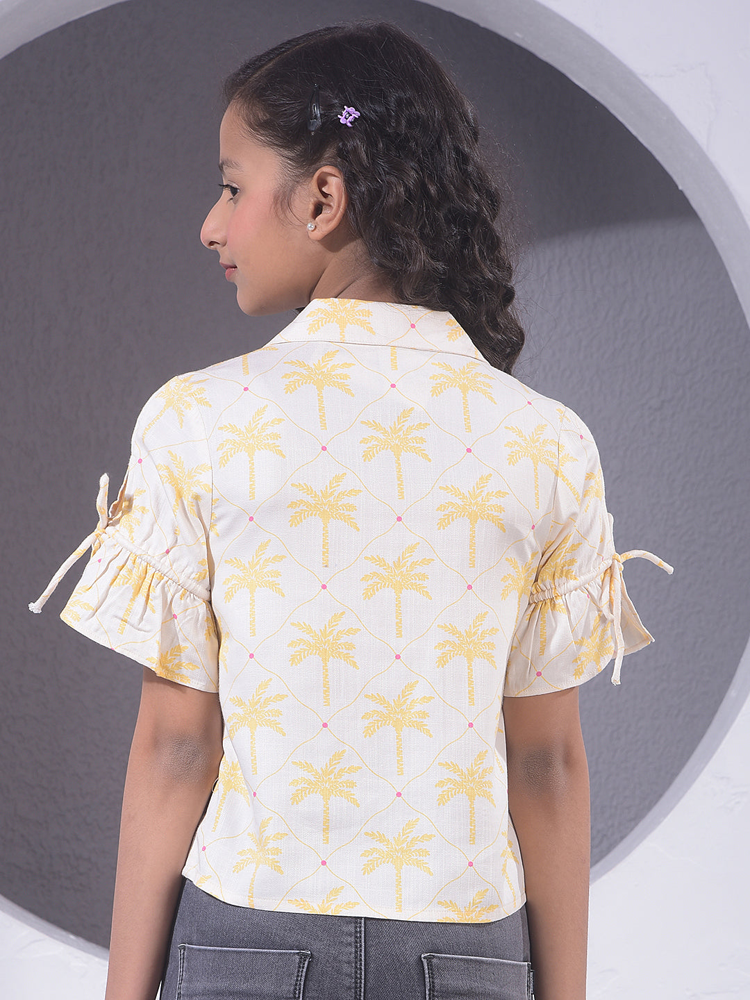 Yellow Floral Print V-Neck Shirt