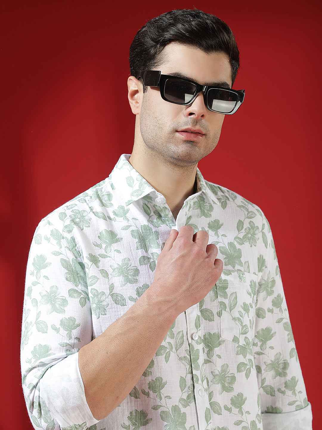 Green Floral Print 100% Cotton Shirt