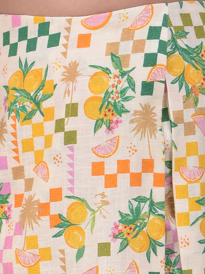 Multi-Color Floral Print Square Neck Sleeveless Linen Top