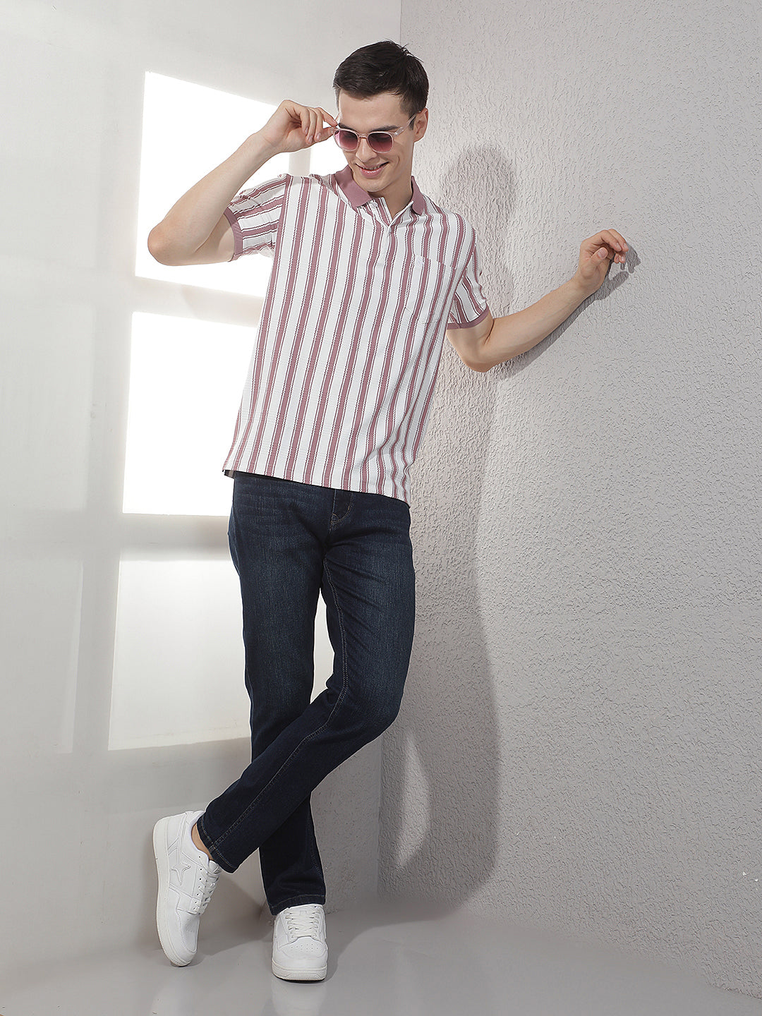 Pink Vertical Stripes Polo T-Shirt