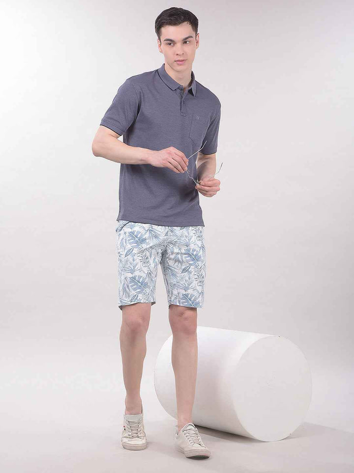 100% Cotton Blue Botanical Print Shorts