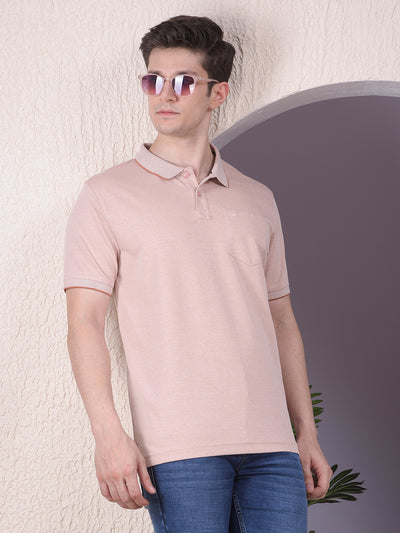 Peach Polo-Neck T-Shirt