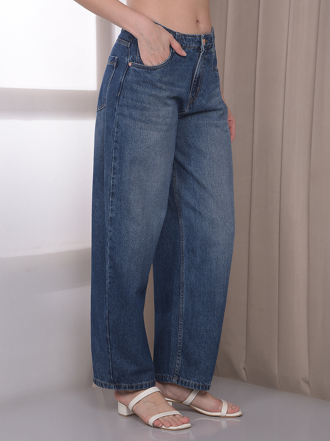 Blue 100% Cotton Barrel Fit Jeans