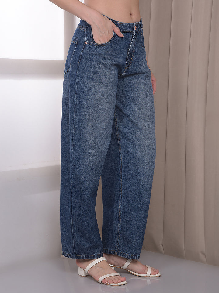 Blue 100% Cotton Barrel Fit Jeans