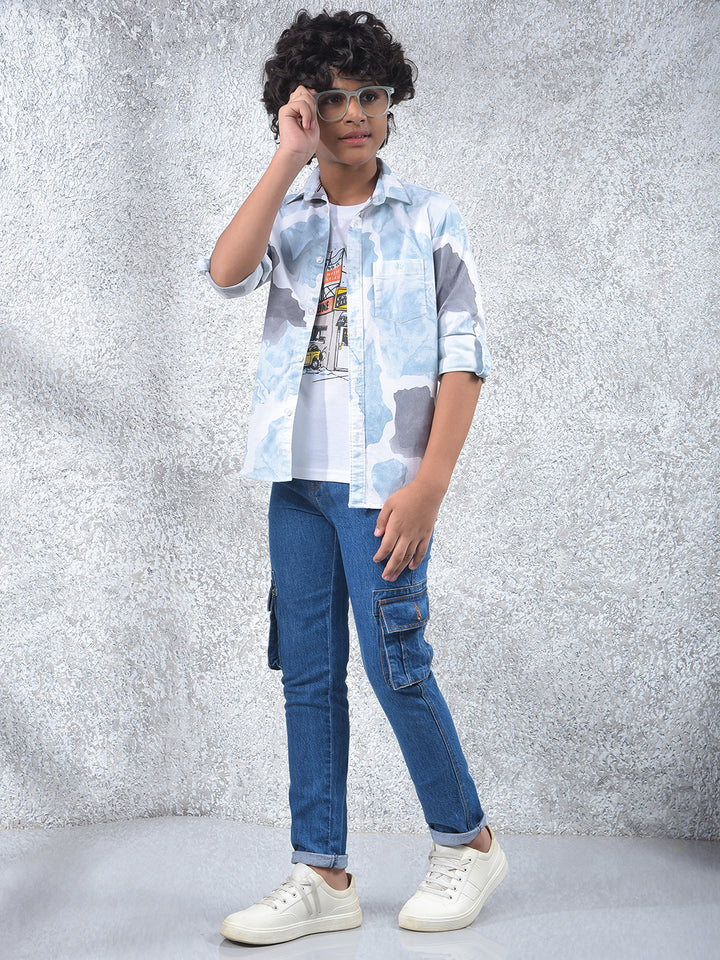 Green Abstract Print Shirt & T-Shirt 2-Piece Set 