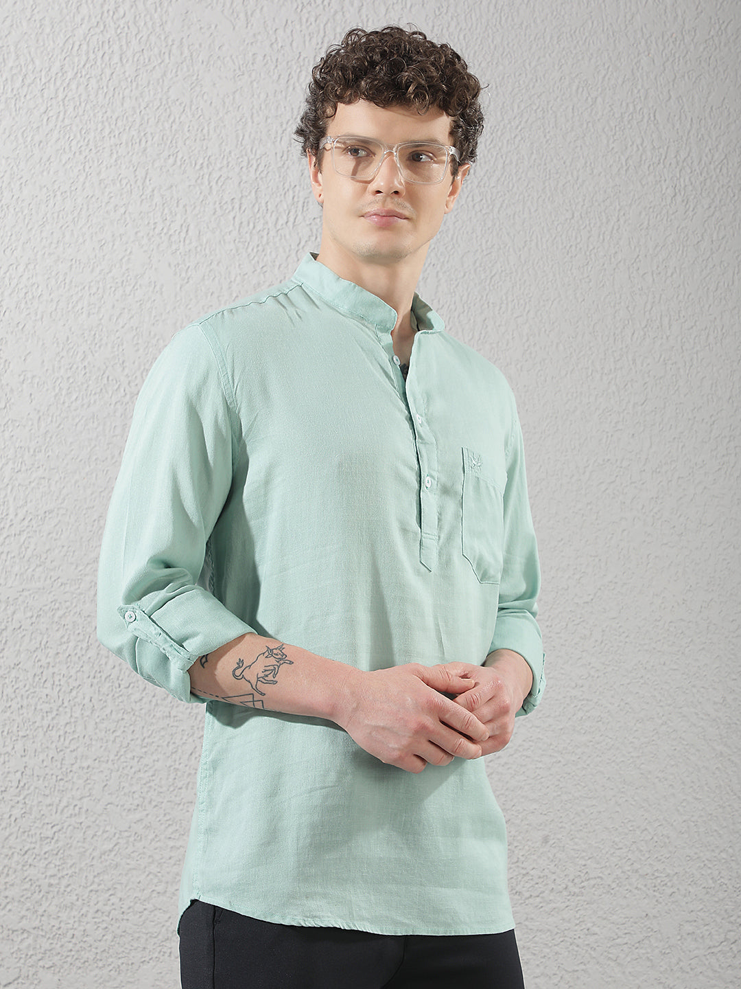 Modern Moss Green Linen Kurta
