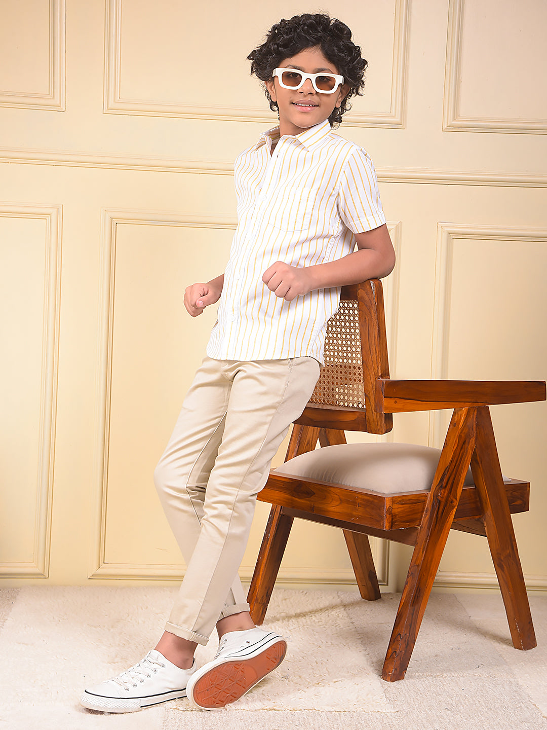 Beige Printed Trousers