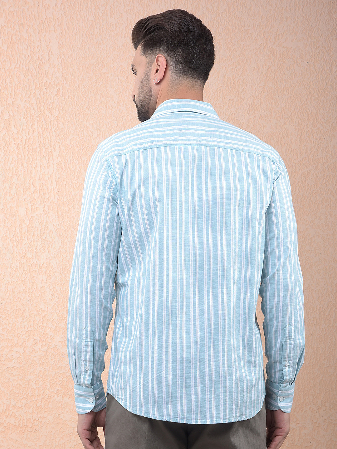 Green Vertical Stripes 100% Cotton Shirt