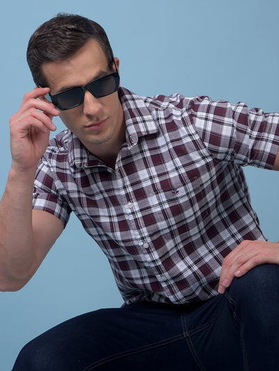 Maroon Checked 100% Cotton Shirt