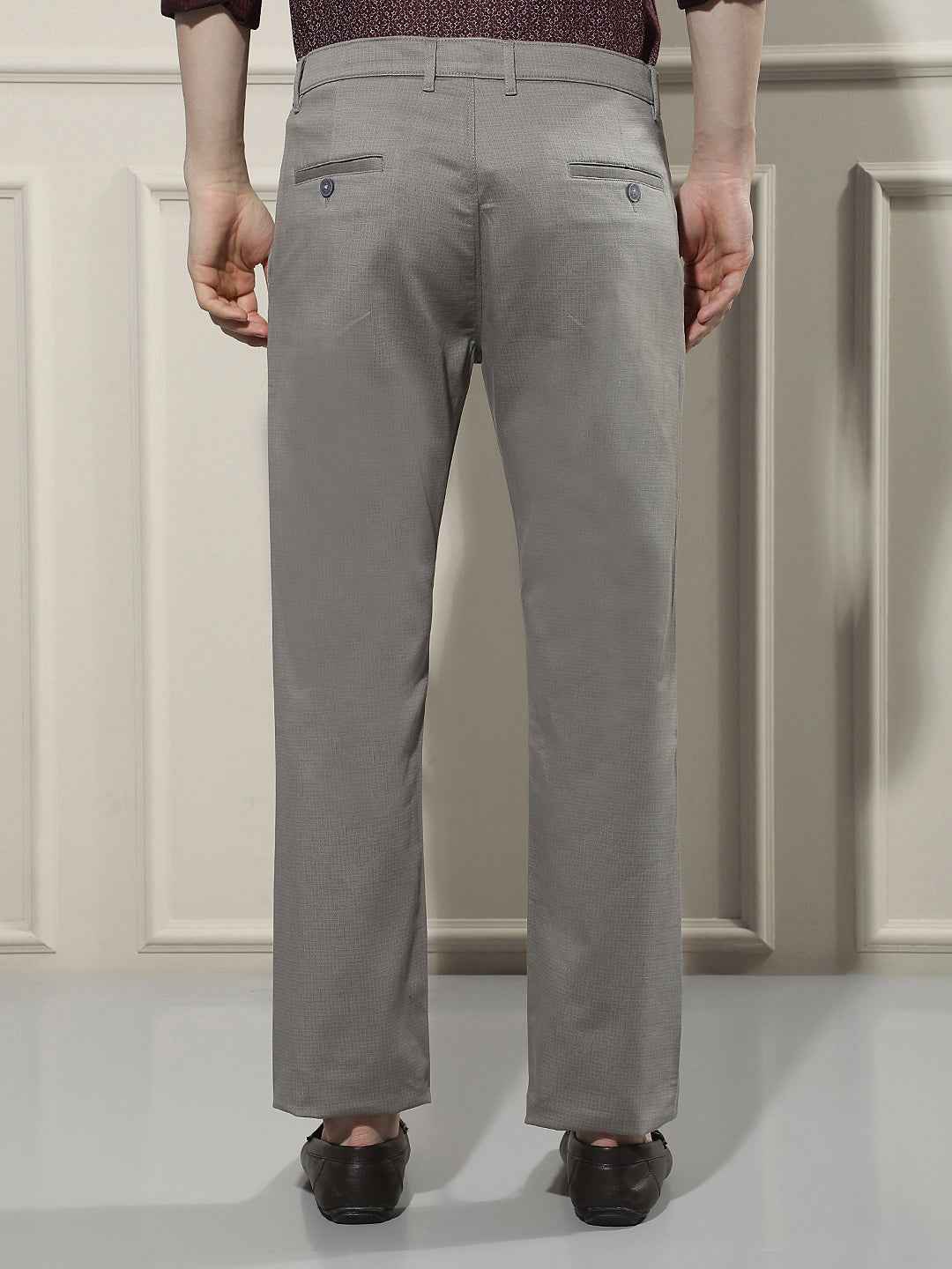 Grey Micro Textured Print Trousers