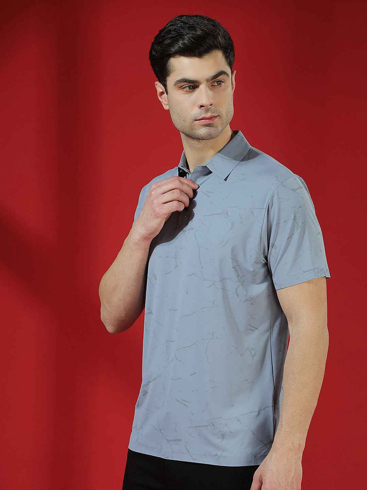 Blue Marble Print Polo T-Shirt
