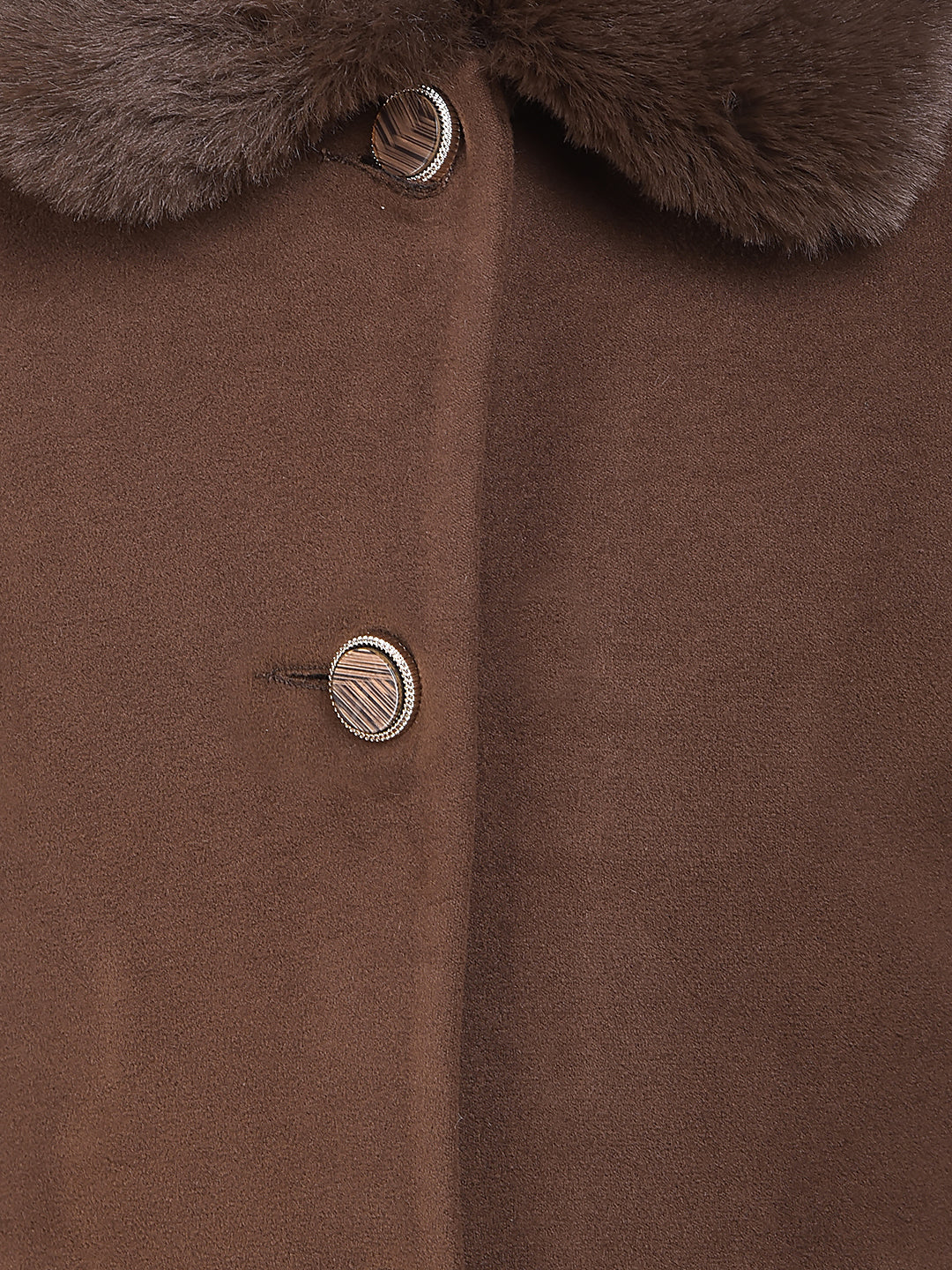 Brown Single-Breasted Coat with Fur Collar