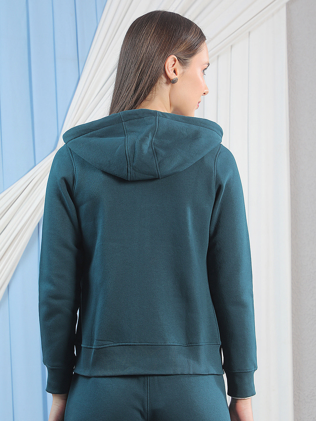 Green Hooded Front-Open Sweatshirt