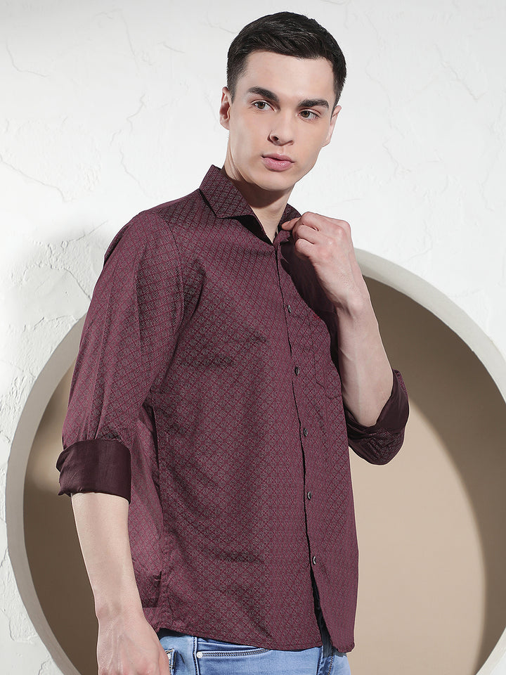 Luxe Deep Maroon Printed Shirt