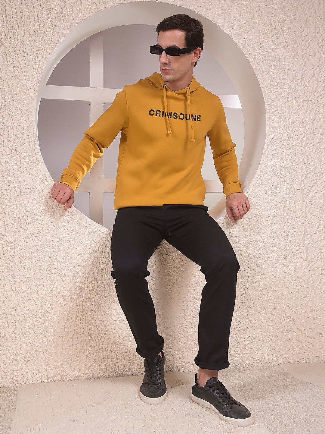 Mustard Embellished Hooded Neck Sweatshirt