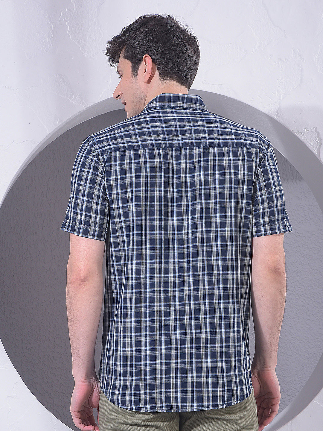 Navy Blue Checked 100% Cotton Shirt