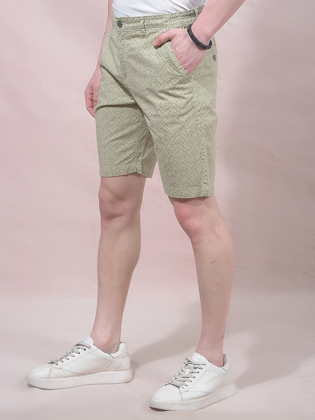 Olive Botanical Print 100% Cotton Shorts