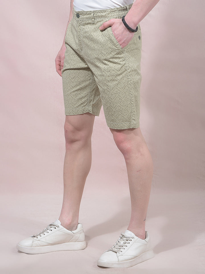 Olive Botanical Print 100% Cotton Shorts