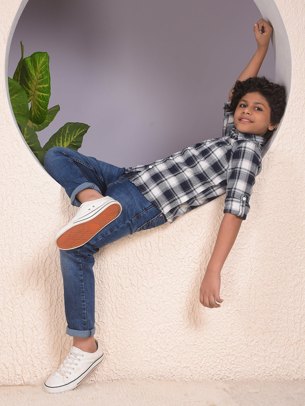 Navy Blue Checked 100% Cotton Shirt