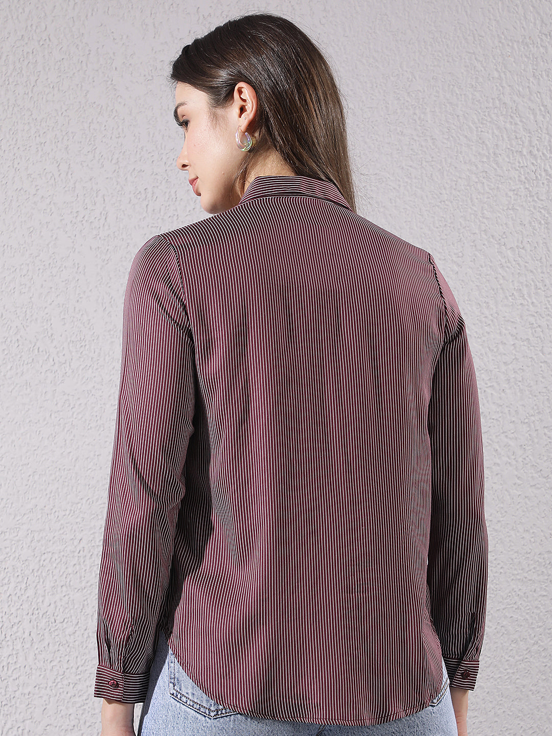 Maroon Vertical Striped Modal Shirt