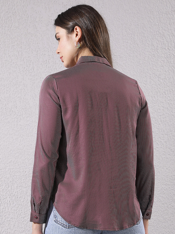 Maroon Vertical Striped Modal Shirt