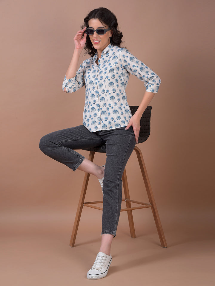 Blue Printed Linen Shirt