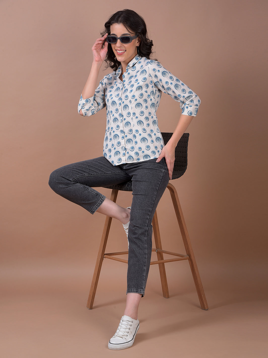 Blue Printed Linen Shirt