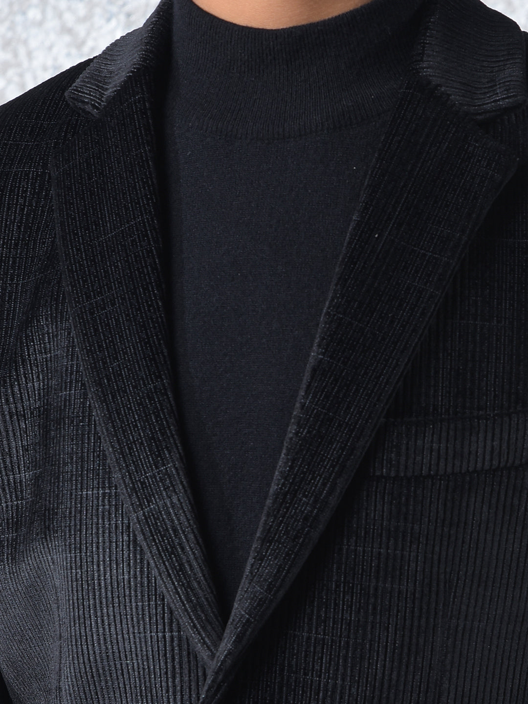 Black Jacquard Single-Breasted Blazer