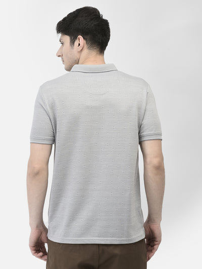 Grey Printed Polo Neck T-Shirt